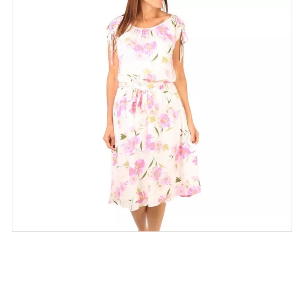 Womens Floral Shoulder Cinch Sleeveless Dress